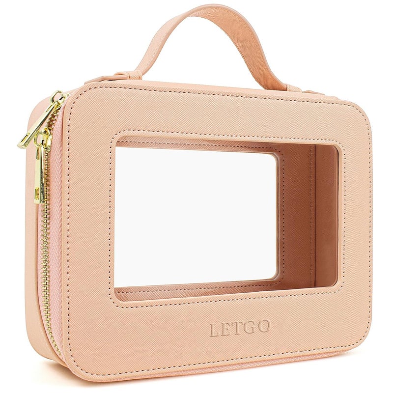 LETGO Clear Makeup Bag Travel Cosmetic Case Transparent Toiletry Bag with Zipper, Portable Make Up Organizer Traveling Compact Car Bag for Essentials (A-Nude) - Image 1